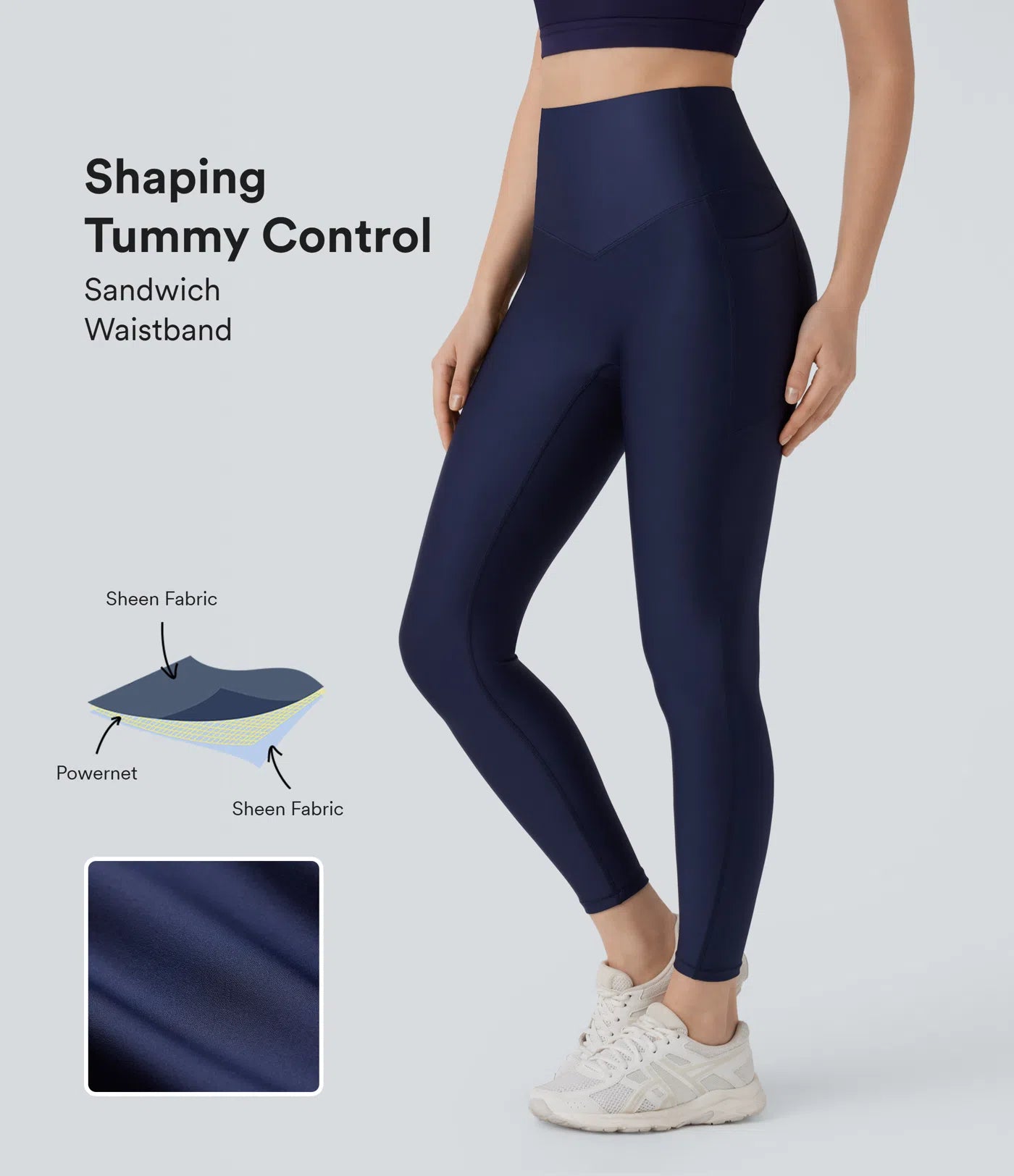 SoCinched High Waisted Tummy Control Side Pocket Sheen Workout Leggings - PURE-YOGA