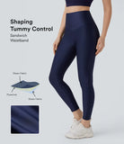 SoCinched High Waisted Tummy Control Side Pocket Sheen Workout Leggings - PURE-YOGA