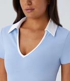 Softlyzero™ QuickDry Color Block Collared Cropped Tennis Sports Top - PURE-YOGA