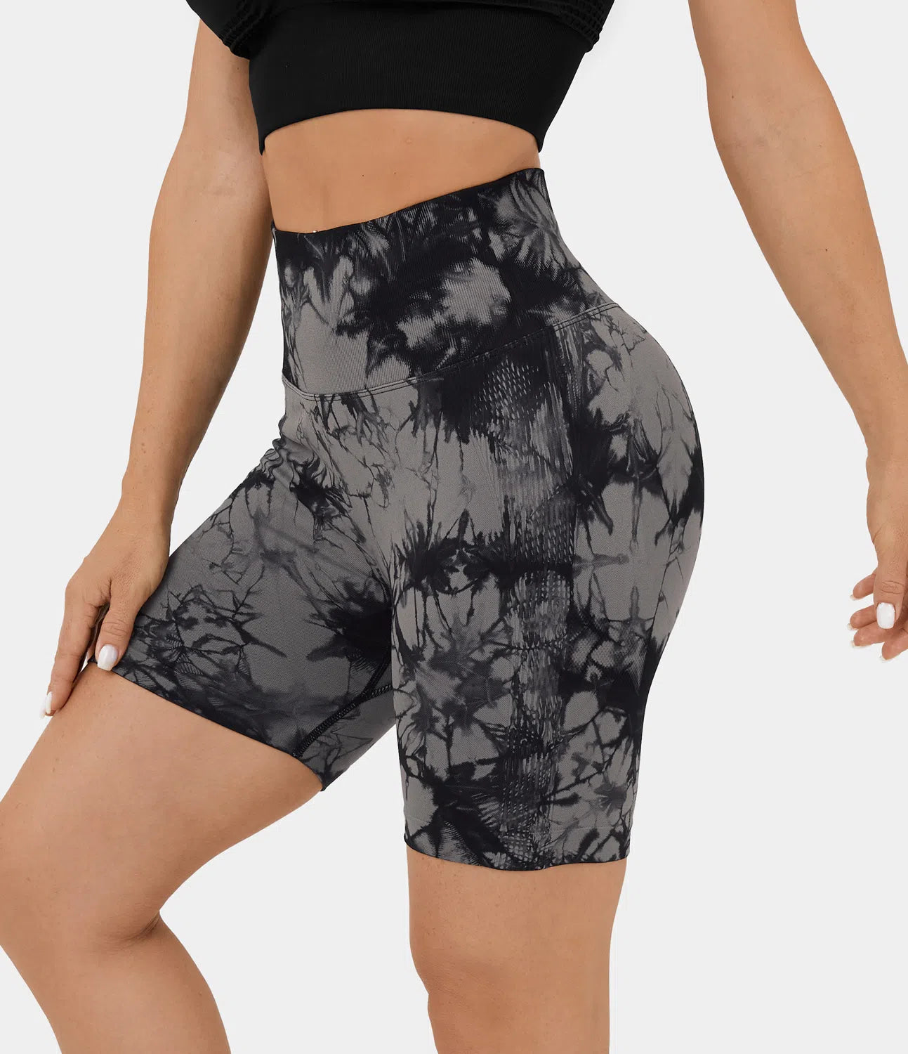 Seamless Flow High Waisted Ruched Tie Dye Yoga Biker Shorts - PURE-YOGA