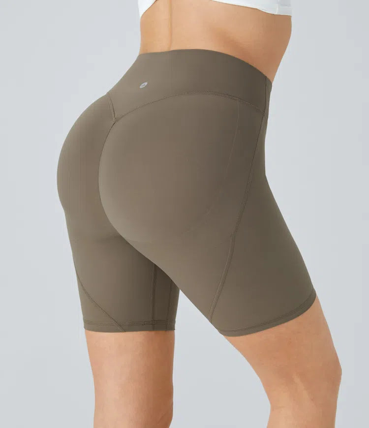 Pure-Yoga UltraSculpt™ High Waisted Front Pocket Ruched Butt Lifting Training Biker Shorts 7'' - PURE-YOGA