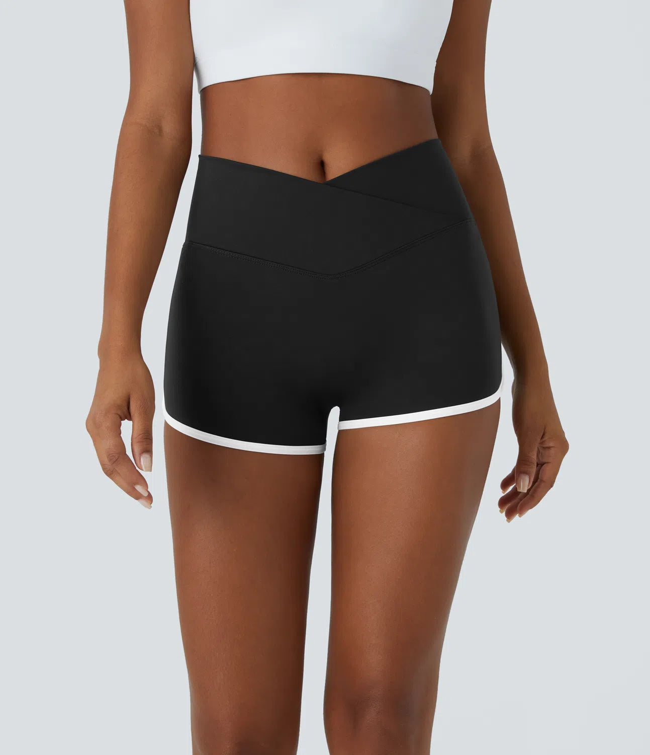 Softlyzero™ Airy High Waisted Crossover Color Block Butt Lifting Cool Touch Shorts 2.5''-UPF50+ - PURE-YOGA