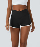 Softlyzero™ Airy High Waisted Crossover Color Block Butt Lifting Cool Touch Shorts 2.5''-UPF50+ - PURE-YOGA