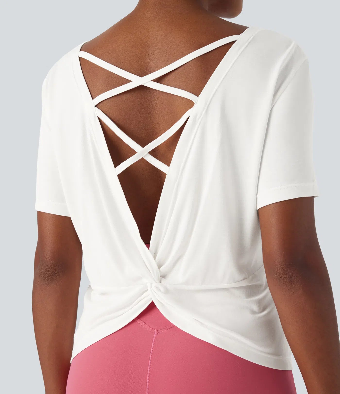 Cut Out Crisscross Twisted Back Short Sleeve Yoga Sports Top - PURE-YOGA