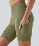 SpeedWave™ High Waisted Multiple Pockets Loop Quick Dry Running Biker Shorts 7'' - PURE-YOGA
