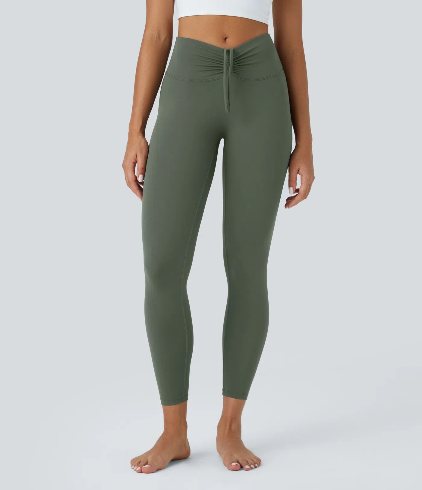 Mid Rise Drawstring Ruched 7/8 Yoga Leggings - PURE-YOGA