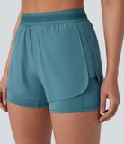 Breezeful™ Mid Rise 2-in-1 Side Pockets Quick Dry Running Shorts - PURE-YOGA