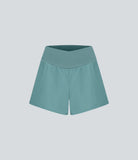 Breezeful™ High Waisted Crossover Side Pocket 2-in-1 Quick Dry Yoga Shorts 4" - PURE-YOGA