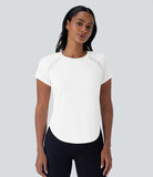 Softlyzero™ QuickDry Round Neck Short Sleeve Contrast Mesh Curved Hem Running Sports Top - PURE-YOGA