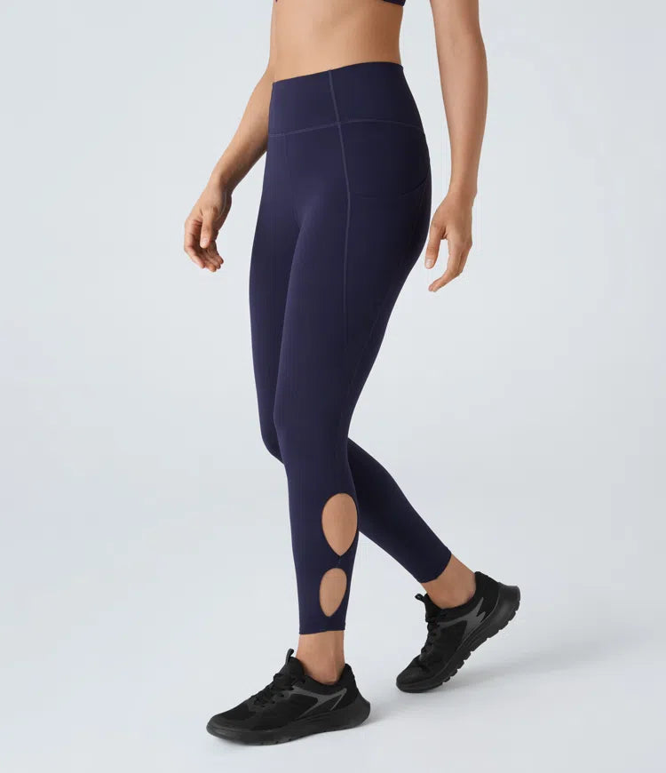 SpeedWave™ High Waisted Side Pocket Cut Out Quick Dry 7/8 Running Leggings - PURE-YOGA