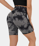 Seamless Flow High Waisted Ruched Tie Dye Yoga Biker Shorts - PURE-YOGA