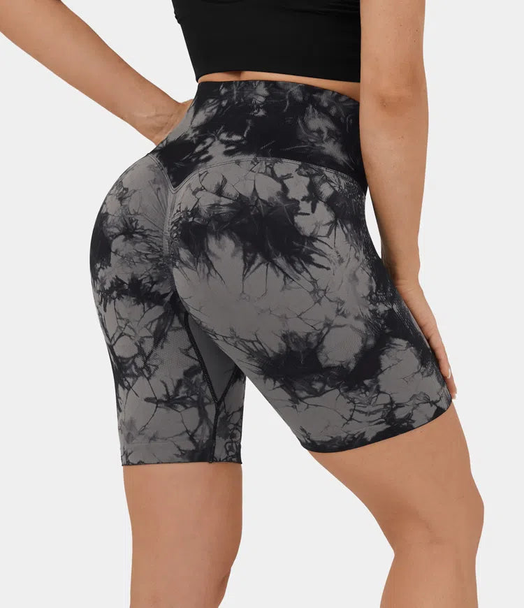Seamless Flow High Waisted Ruched Tie Dye Yoga Biker Shorts - PURE-YOGA