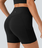 High Waisted Multiple Pockets Contrast Mesh Yoga Biker Shorts 5'' - PURE-YOGA