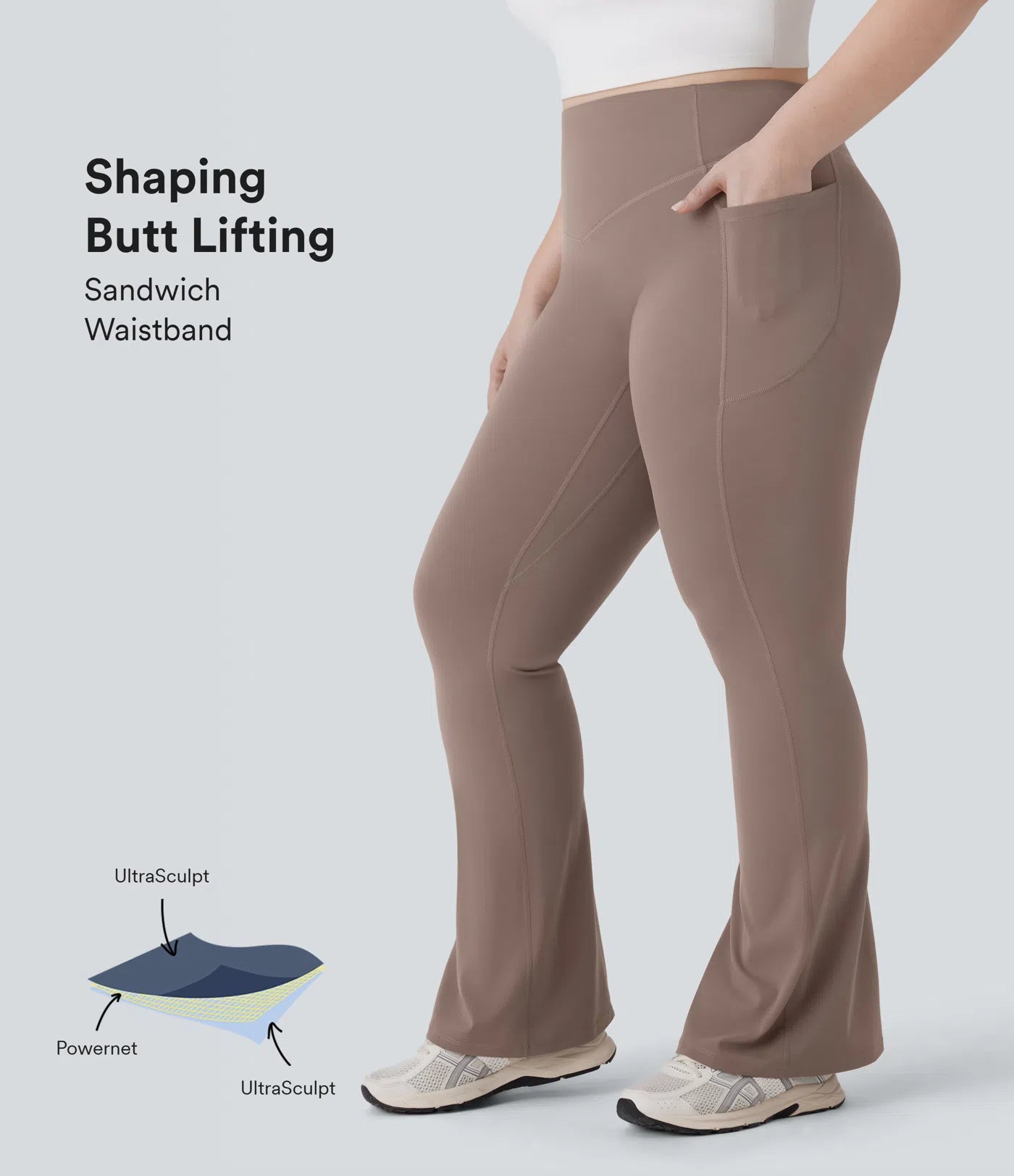 Pure-Yoga UltraSculpt™ SoCinched High Waisted Butt Lifting Tummy Control Side Pocket Shaping Yoga Bootcut Plus Size Leggings - PURE-YOGA