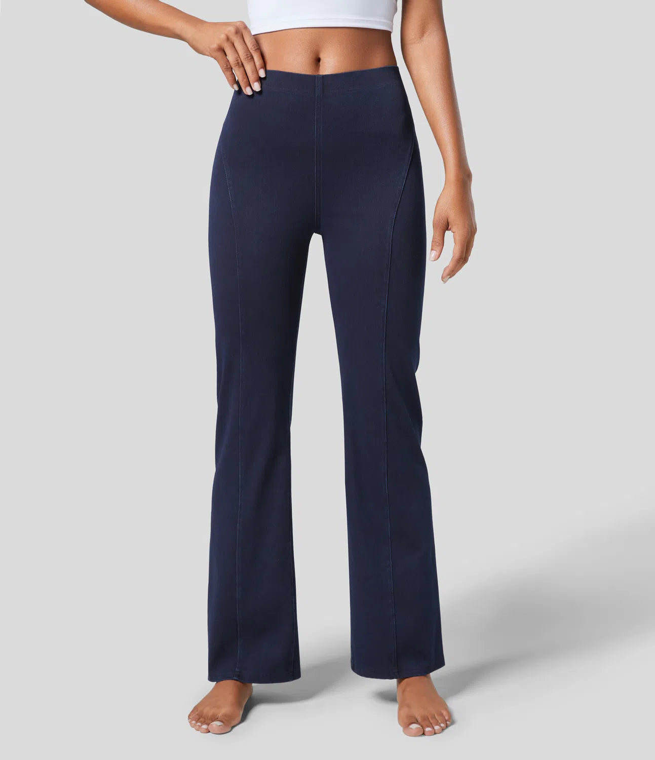 Pure-Yoga Flex™ Mid Rise Back Side Pocket Stretchy Knit Denim Casual Bootcut Leggings - PURE-YOGA