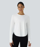Round Neck Thumb Hole Curved Hem Yoga Sports Top - PURE-YOGA