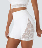 Softlyzero™ High Waisted Back Pocket Contrast Lace Yoga Biker Shorts 7''-UPF50+ - PURE-YOGA