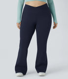 High Waisted Crossover Full Length Flare Plus Size Leggings - PURE-YOGA