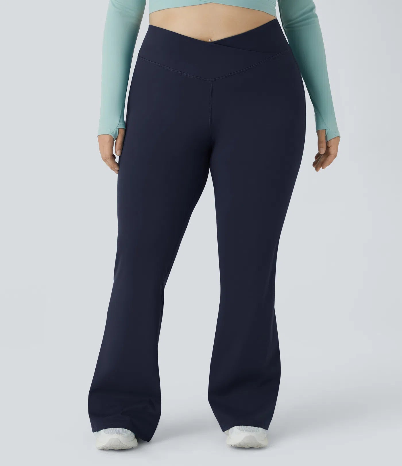 High Waisted Crossover Full Length Flare Plus Size Leggings - PURE-YOGA