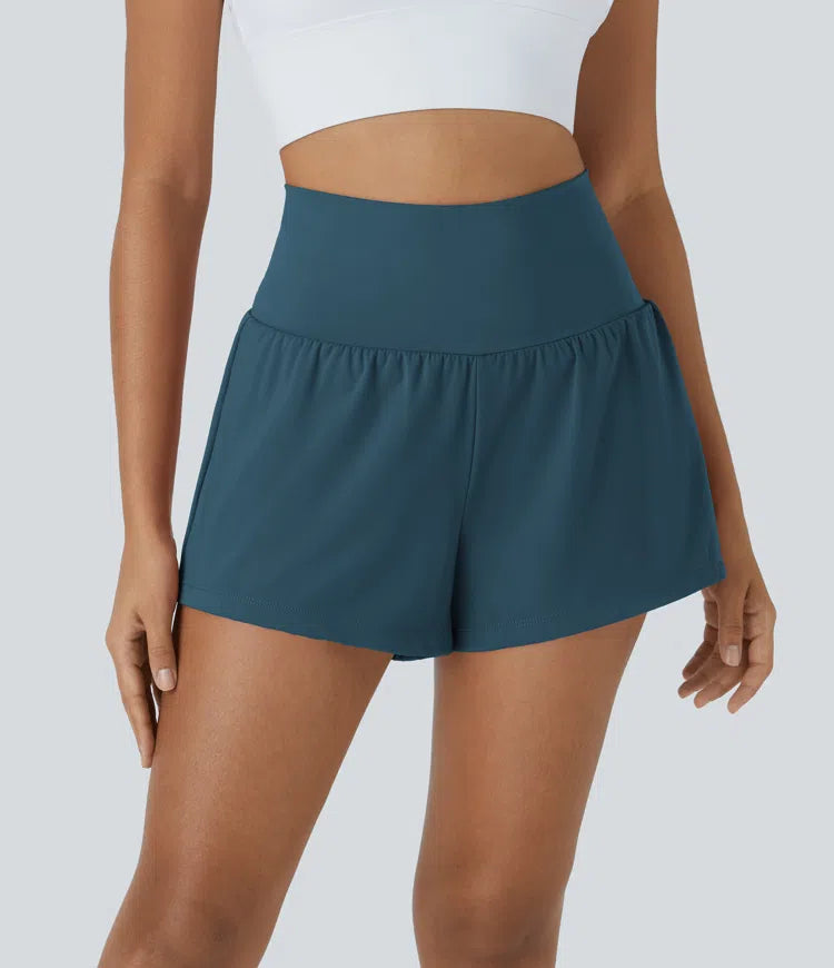 Super High Waisted Back Pocket & Side Hidden Pocket 2-in-1 Yoga Shorts 2.5" - PURE-YOGA