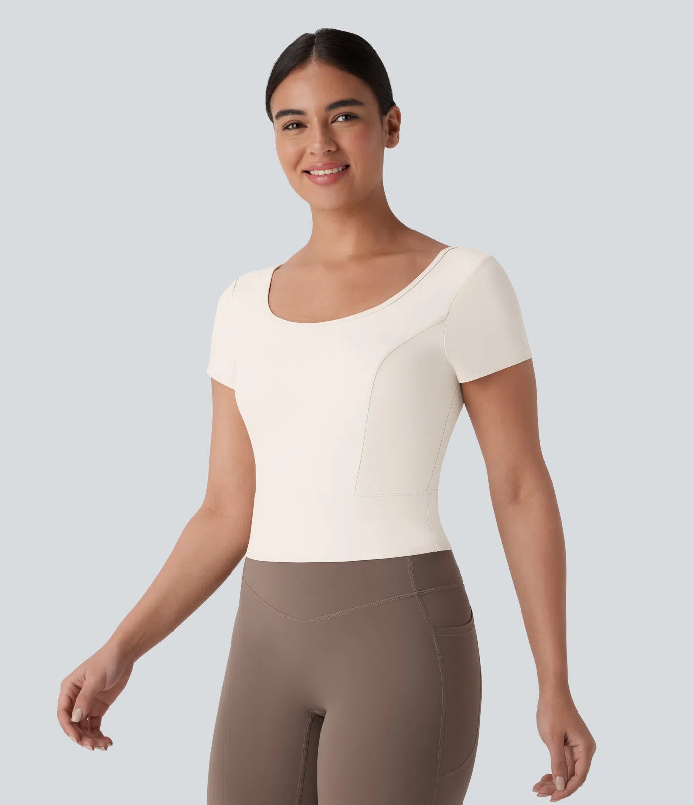 Softlyzero™ Plush U Neck Short Sleeve Backless Crossover Contrast Mesh Yoga Sports Top - PURE-YOGA