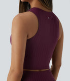Ruched Stripe Cropped Cool Touch Yoga Sports Top - PURE-YOGA