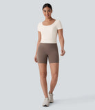 Softlyzero™ Plush U Neck Short Sleeve Backless Crossover Contrast Mesh Yoga Sports Top - PURE-YOGA