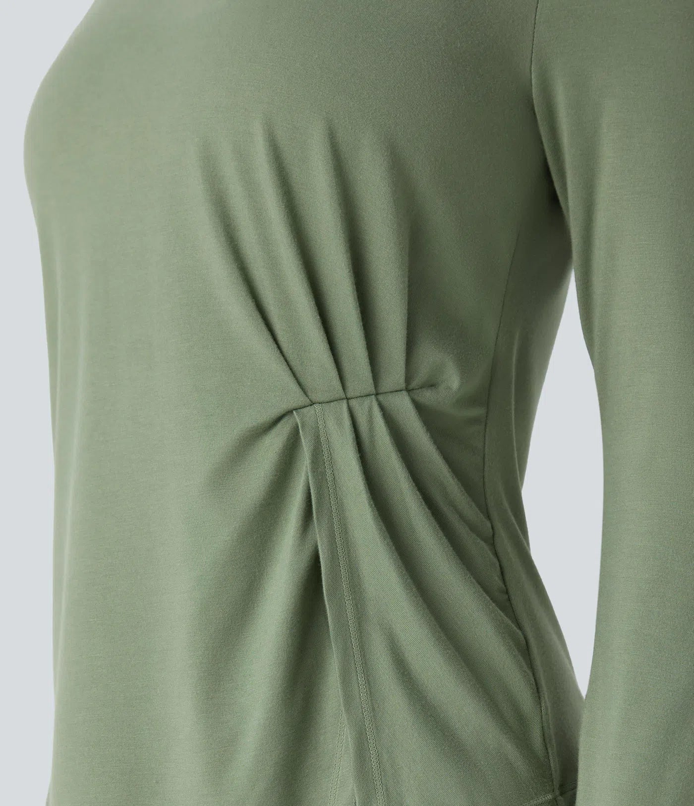 Scoop Neck Long Sleeve Ruched Split Hem Slim Yoga Sports Top - PURE-YOGA