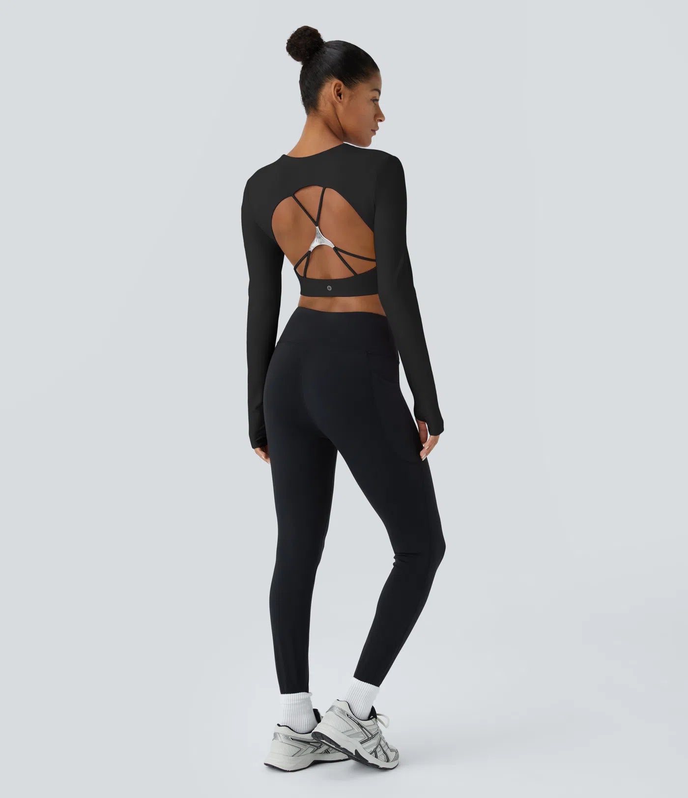 Softlyzero™ Plush Square Neck Backless Long Sleeve Thumb Hole Cropped Yoga Sports Top - PURE-YOGA
