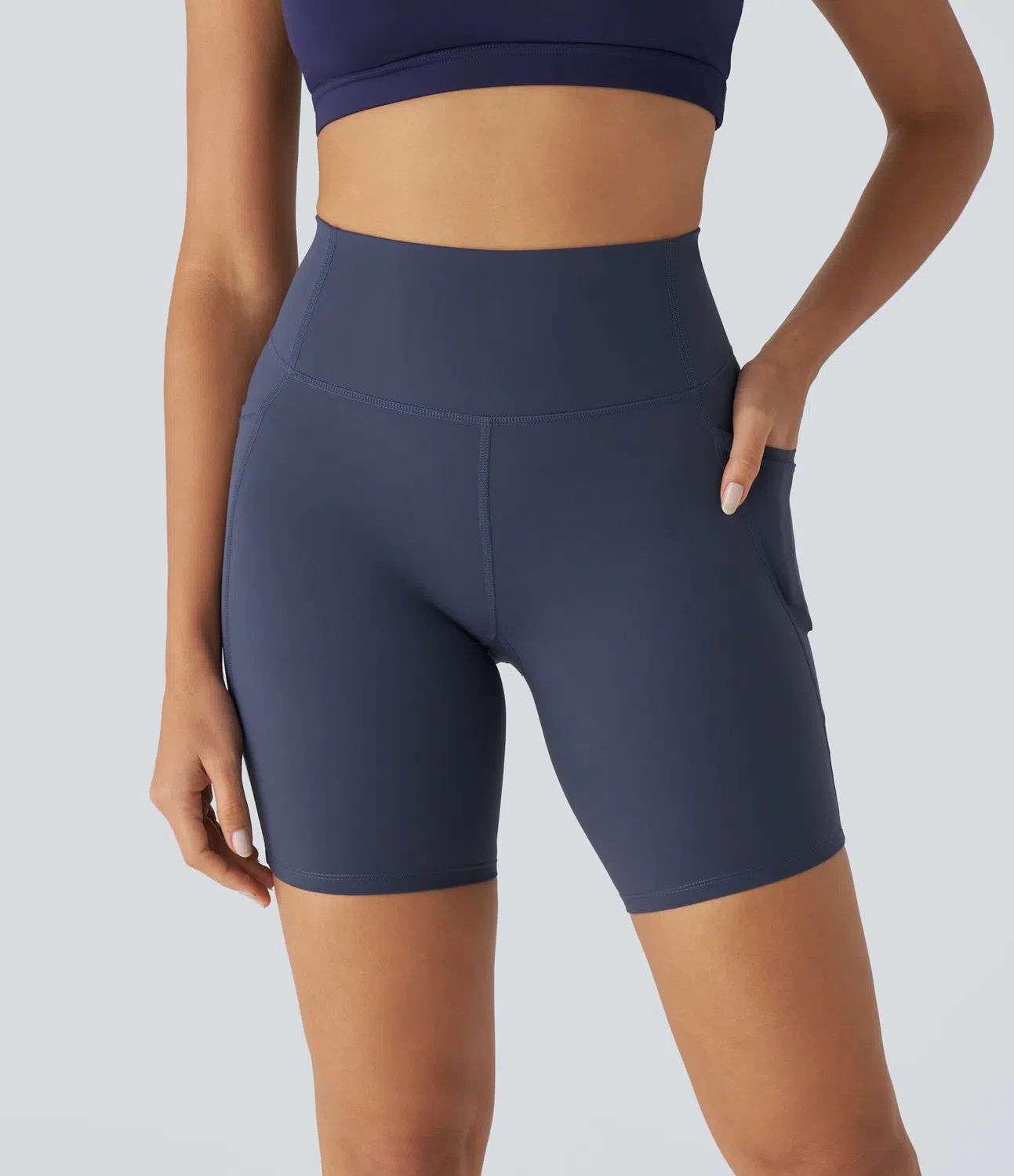 Pure-Yoga UltraSculpt™ SoCinched High Waisted Tummy Control Side Pocket Training Biker Shorts 7'' - PURE-YOGA