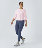 Round Neck Crossover Back High Low Curved Hem Hiking Sports Top - PURE-YOGA