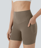 PURE-YOGA UltraSculpt™ SoCinched High Waisted Butt Lifting Tummy Control Side Pocket Shaping Training Biker Shorts 5'' - PURE-YOGA