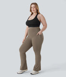 SoCinched High Waisted Tummy Control Side Pocket Shaping Yoga UltraSculpt Bootcut Plus Size Leggings - PURE-YOGA