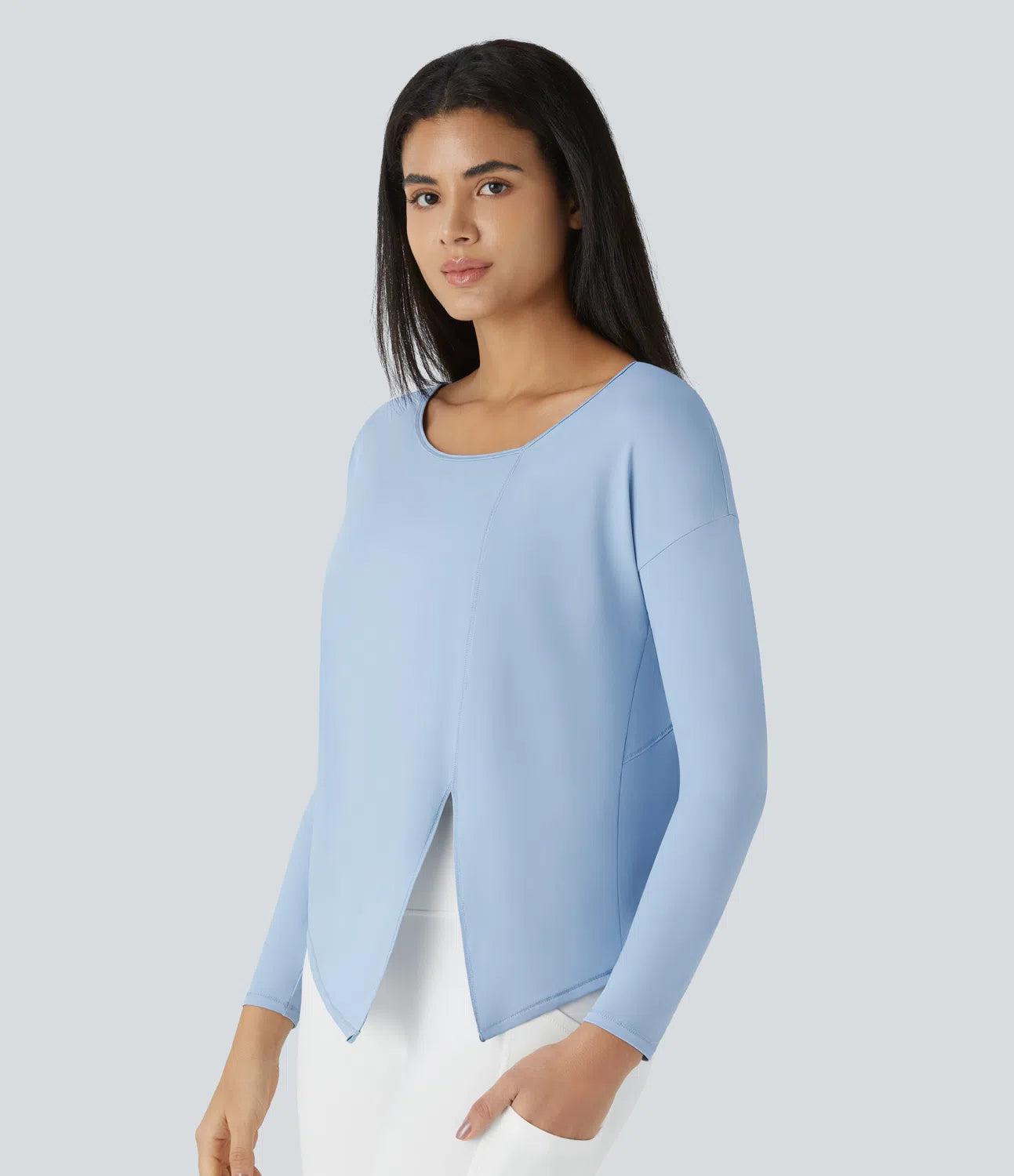 Asymmetric Neck Dropped Shoulder Split Workout Sports Top - PURE-YOGA