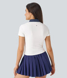 Polo Collar Half Zip Short Sleeve Tennis Sports Top - PURE-YOGA