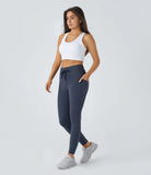 Pure-Yoga UltraSculpt™ Reflective Ribbed High Waisted Drawstring Side Pocket Running 7/8 Leggings - PURE-YOGA