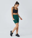 Pure-Yoga UltraSculpt™ High Waisted Crossover Side Pocket Workout Biker Shorts 7'' - PURE-YOGA