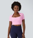 Softlyzero™ Plush Short Sleeve 2-in-1 Cropped Yoga Sports Top - PURE-YOGA
