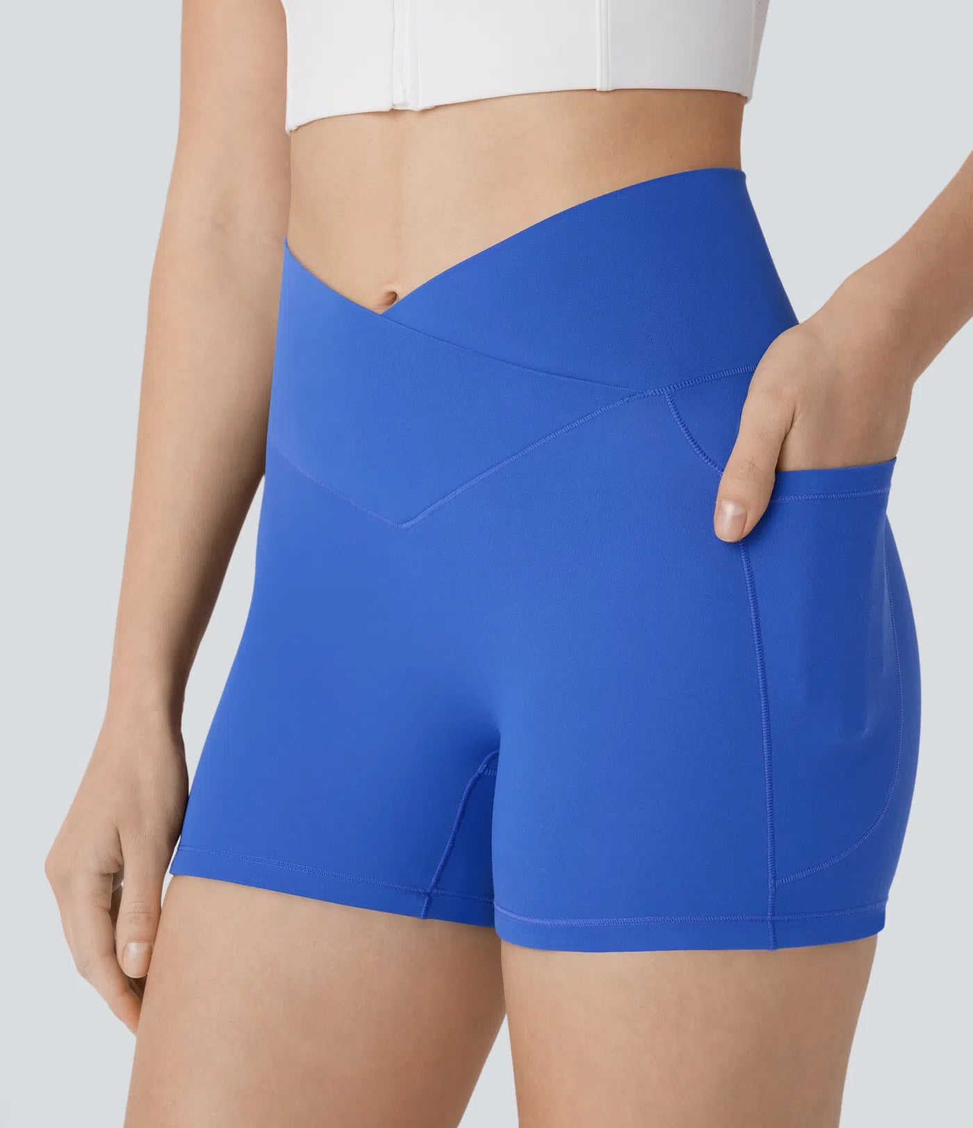Softlyzero™ Crossover High Waisted Side Pocket Antislip Yoga Biker Shorts 3''-UPF50+ - PURE-YOGA