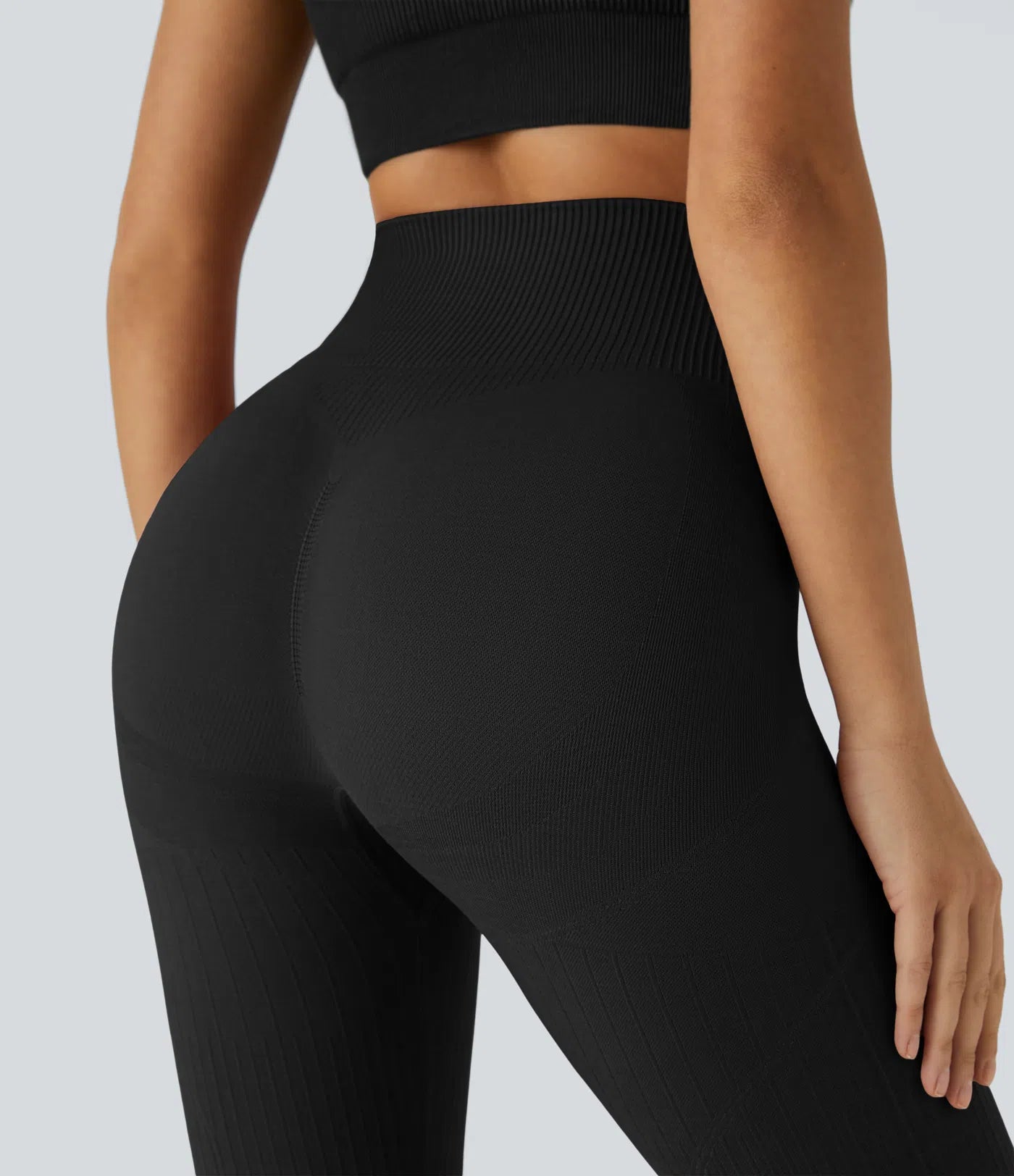 Skin Friendly Soft Seamless Flow Ribbed High Waisted Tummy Control Butt Lifting Training 7/8 Leggings - PURE-YOGA