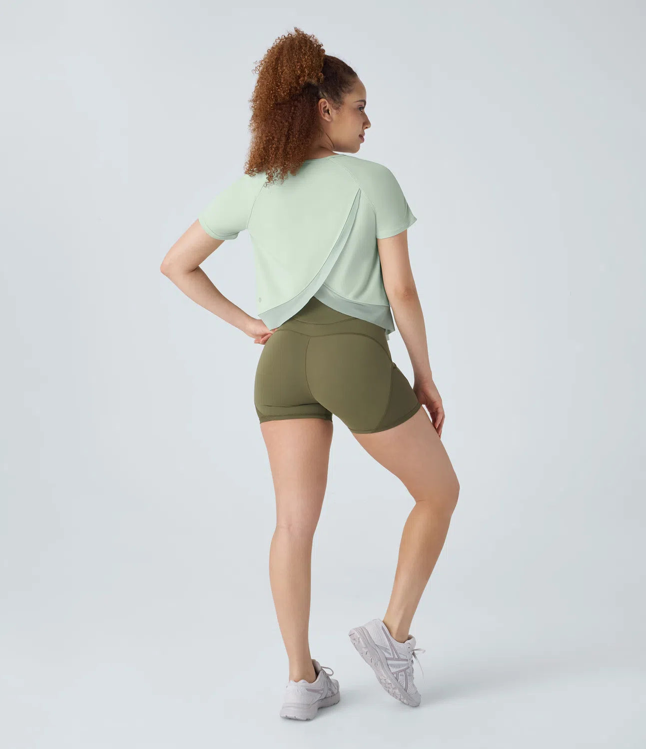 Contrast Mesh Crossover Hem Yoga Sports Top - PURE-YOGA