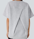 Round Neck Short Sleeve Side Pocket Oversize Casual Sports Top - PURE-YOGA