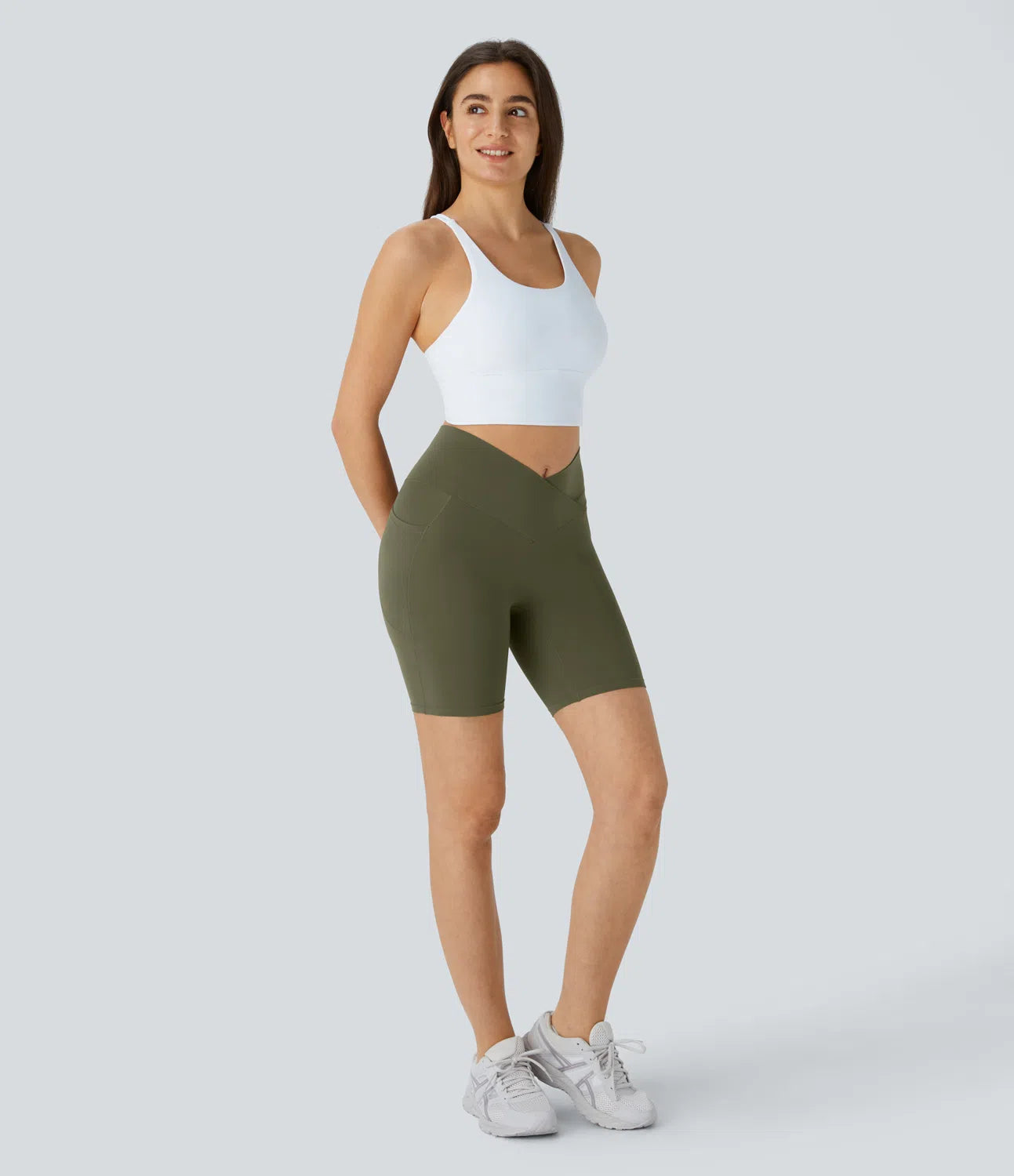 Softlyzero™ High Waisted Crossover Side Pocket Yoga Leak Protection Biker Shorts 7" - PURE-YOGA