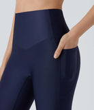SoCinched High Waisted Tummy Control Side Pocket Sheen Workout Leggings - PURE-YOGA