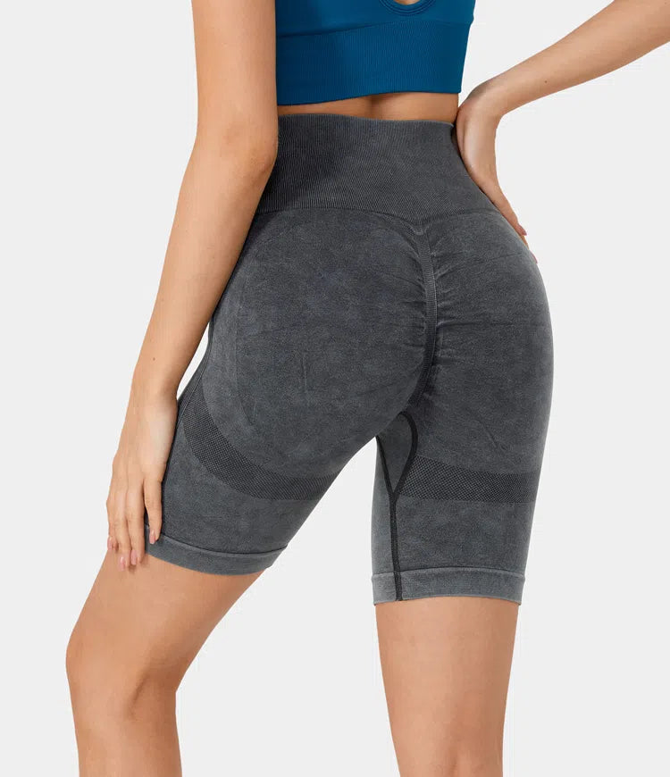 Seamless Flow High Waisted Ruched Workout Biker Shorts 6" - PURE-YOGA
