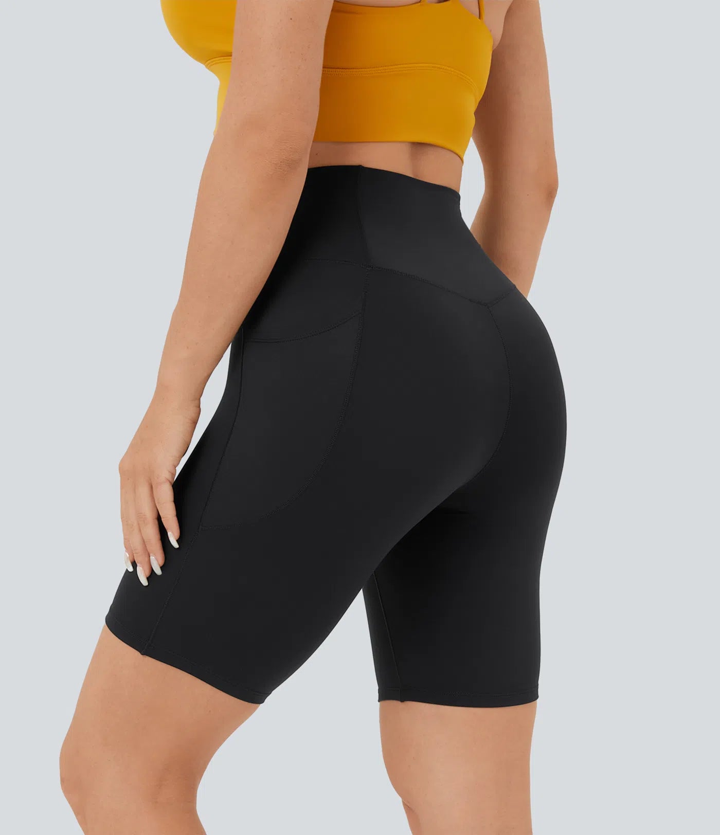 Softlyzero™ High Waisted Crossover Side Pocket Yoga Biker Shorts 7"-UPF50+ - PURE-YOGA