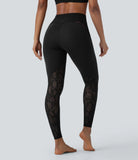Softlyzero™ High Waisted Back Pocket Contrast Lace 7/8 Yoga Leggings-UPF50+ - PURE-YOGA