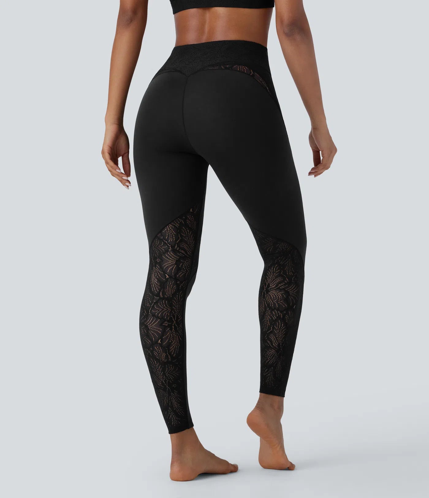Softlyzero™ High Waisted Back Pocket Contrast Lace 7/8 Yoga Leggings-UPF50+ - PURE-YOGA