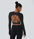 Softlyzero™ Plush Square Neck Backless Long Sleeve Thumb Hole Cropped Yoga Sports Top - PURE-YOGA