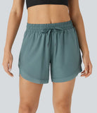 Mid Rise Drawstring Contrast Mesh 2-in-1 Flowy Running Shorts 5'' - PURE-YOGA